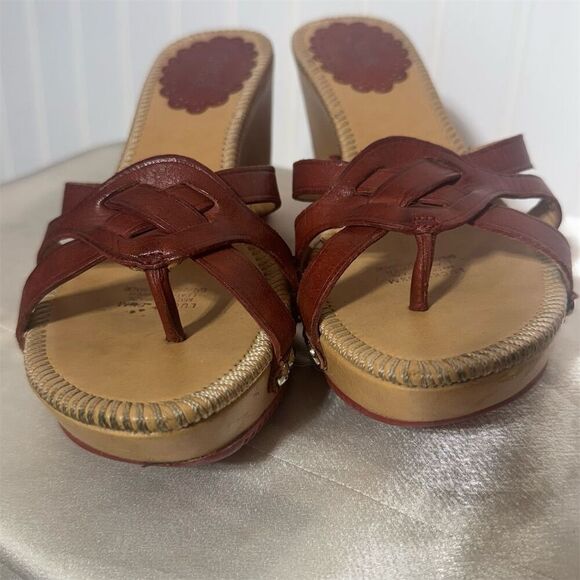 Carlos Santana Red Leather Wedge Sandals 6.5M Made in Brazil Platform Y2K Boho - Picture 4 of 9